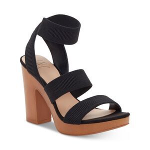 INC Womens Black 1/2" Platform Ribbed Straps Roesia Slip On Sandals 9.5 M